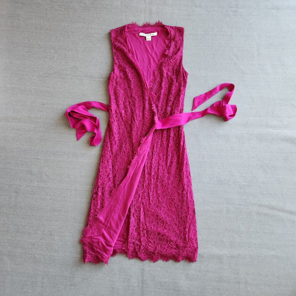 Diane Von Furstenberg Julianna Lace Evening Wrap Dress Sleeveless Pink - Picture 7 of 14